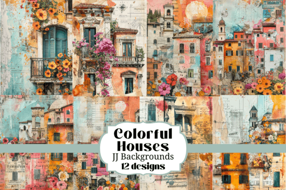 Colorful Houses Backgrounds Junk Journal: Your Creative Foundation