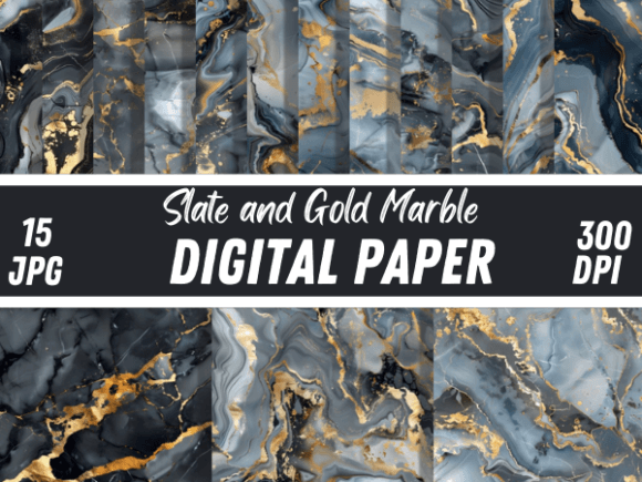 Elevate Your Brand with Slate Gold Marble Textures