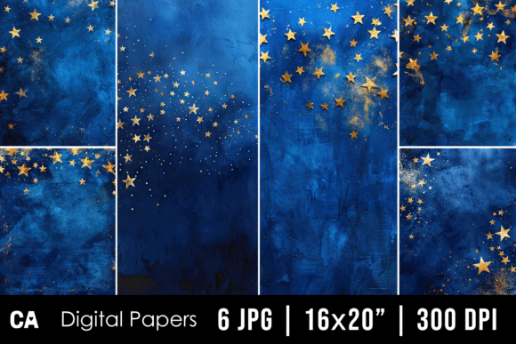 Elevate Your Projects with Watercolor Gold Blue Stars Backgrounds
