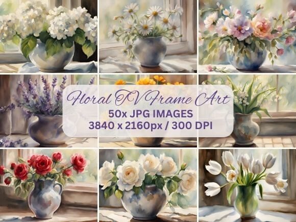 Floral TV Frame Art: 50 Digital Backgrounds for Designers