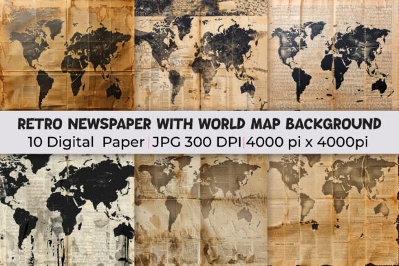Retro Newspaper World Map Backgrounds: Elevate Your Designs