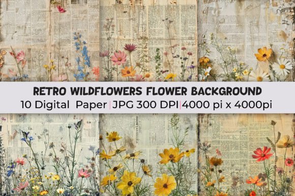 Revitalize Your Palette with Retro Wildflowers Flower Backgrounds