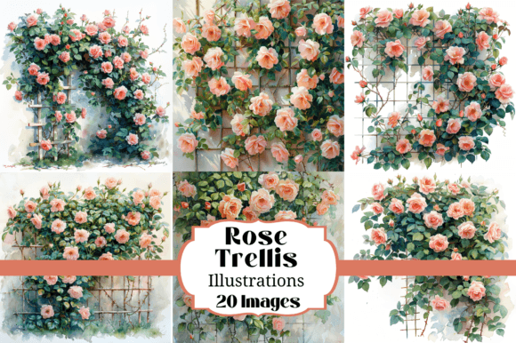 Rose Trellis Shabby Chic Backgrounds: 20 Designs for Your Projects