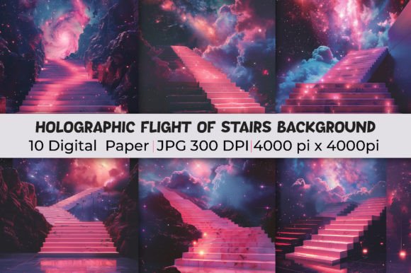 Transform Your Designs with Holographic Heaven Stairs Backgrounds
