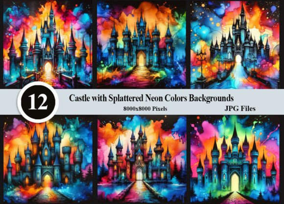 Unleash Your Creativity with Castle with Splattered Neon Backgrounds