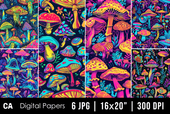 Vibrant Abstract Neon Mushroom Backgrounds for Creative Projects