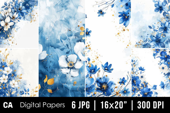 Watercolor Blue Floral Backgrounds for Creative Projects